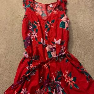 red tropical print romper